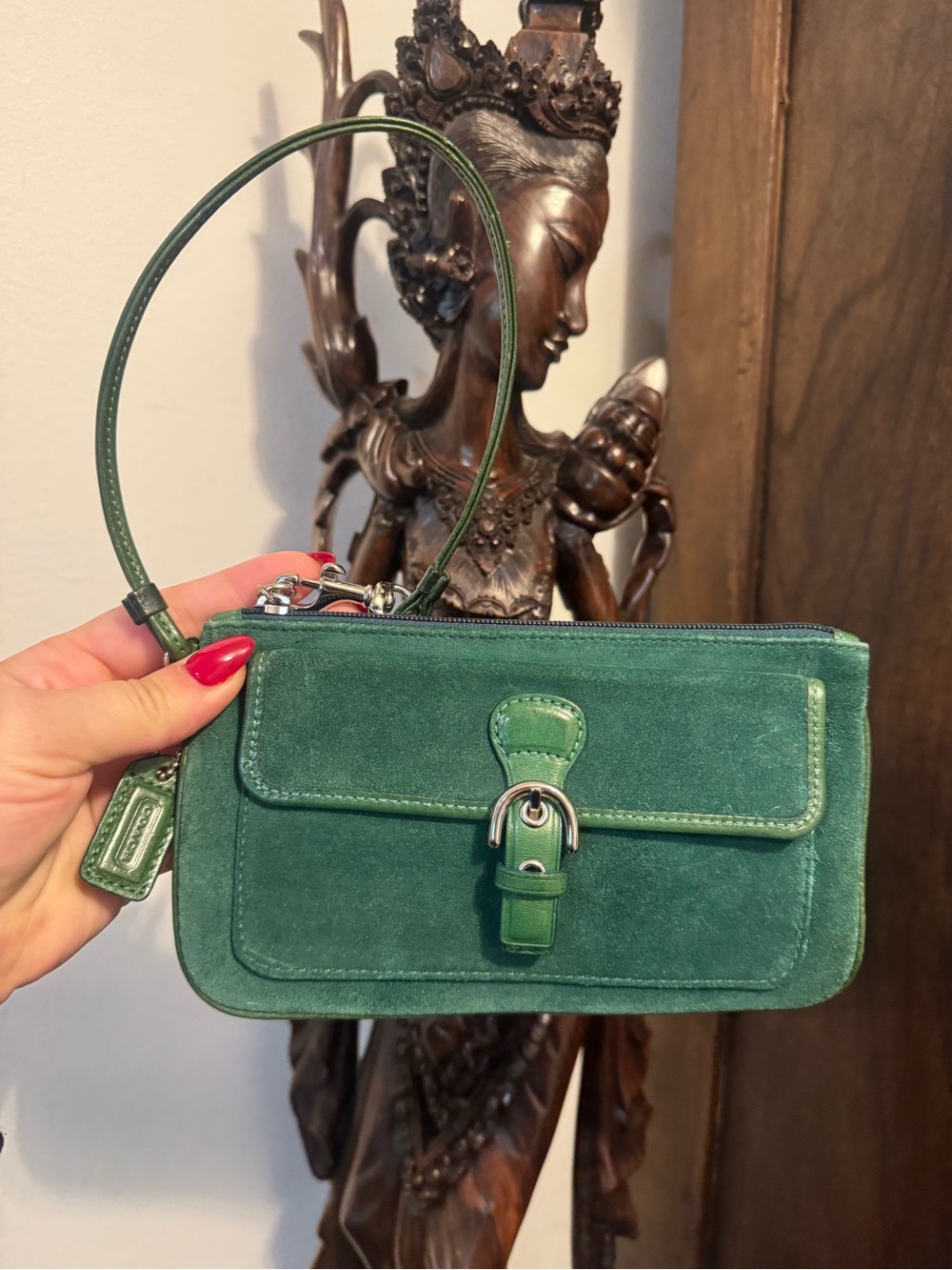 Vintage COACH soho emerald green suede purse wristlet - Picture 3 of 15